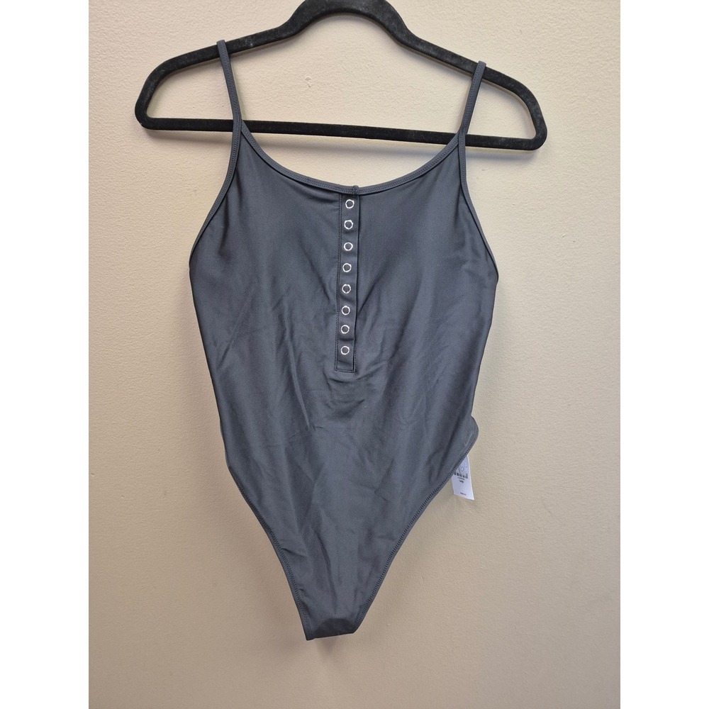 UpWest Swim Large One Piece Black Swimsuit Snap Front High Cut NWT‎ L